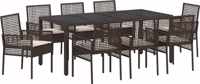 Set da Pranzo per Giardino 9 pcs Marrone polyrattan