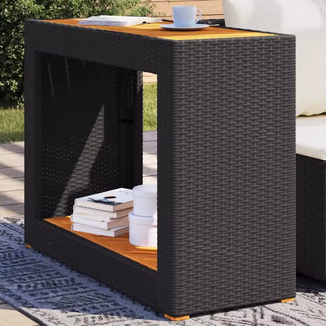 Tavolino da giardino rettangolare vidaXL in legno di acacia oliato e polyrattan nero e marrone L/P/H: 100 x 40 x 75 cm