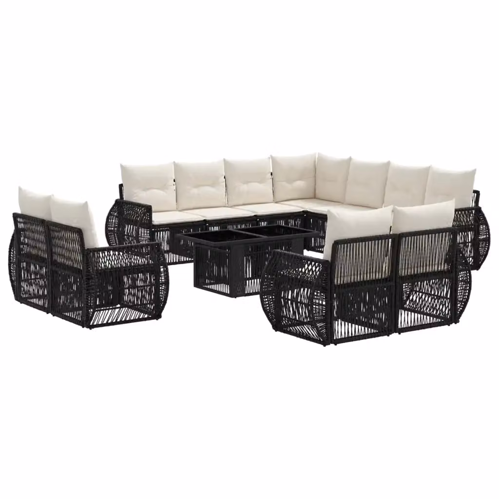 Set Divano da Giardino Moderno vidaXL in Polyrattan Nero e Bianco Crema 12 pz – 2