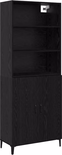 Credenza Buffet Moderno Design In in Rovere e Nero, L: 69,5 cm, P: 32,5 cm, H: 180 cm