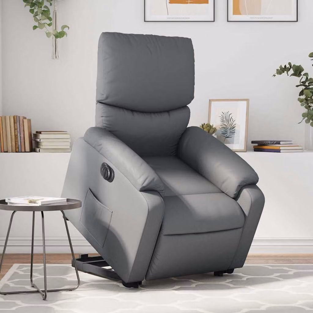 Poltrona Alzapersona Reclinabile vidaXL in Similpelle Grigia con Assistenza Elettrica per Senior – 1