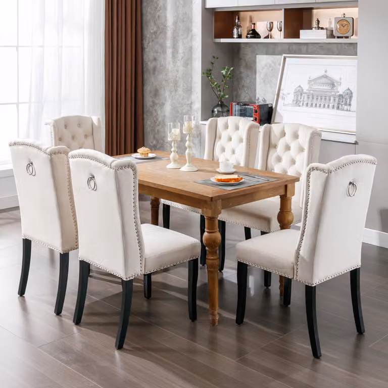 Set di 4 sedie da pranzo Flieks, sedia da cucina con gambe in legno massiccio, sedia da pranzo imbottita con rivestimento in velluto, sedia per soggiorno cucina, beige