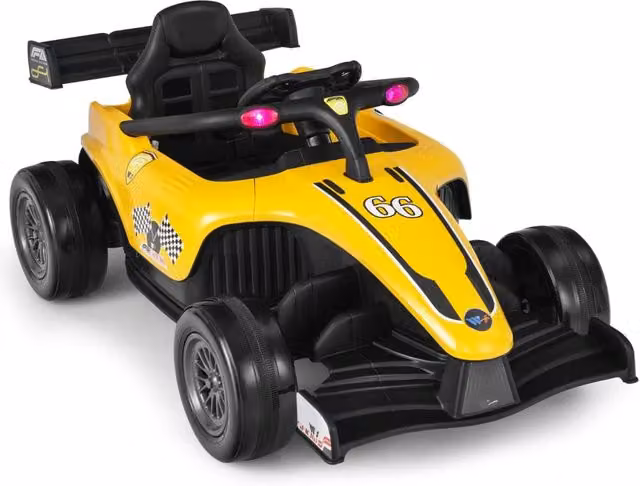 Auto elettrica per bambini 12V gialla con telecomando, musica e batteria ricaricabile, L: 127,5 cm, P: 73 cm, H: 49 cm