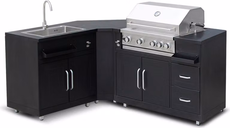 Cucina da esterno in metallo con 3 moduli lavello e barbecue - Oviala Memphis