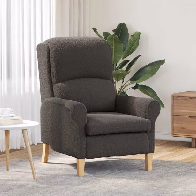 Poltrona-Divano Sedia-Poltroncina Grigio scuro Tessuto Sherpa morbido