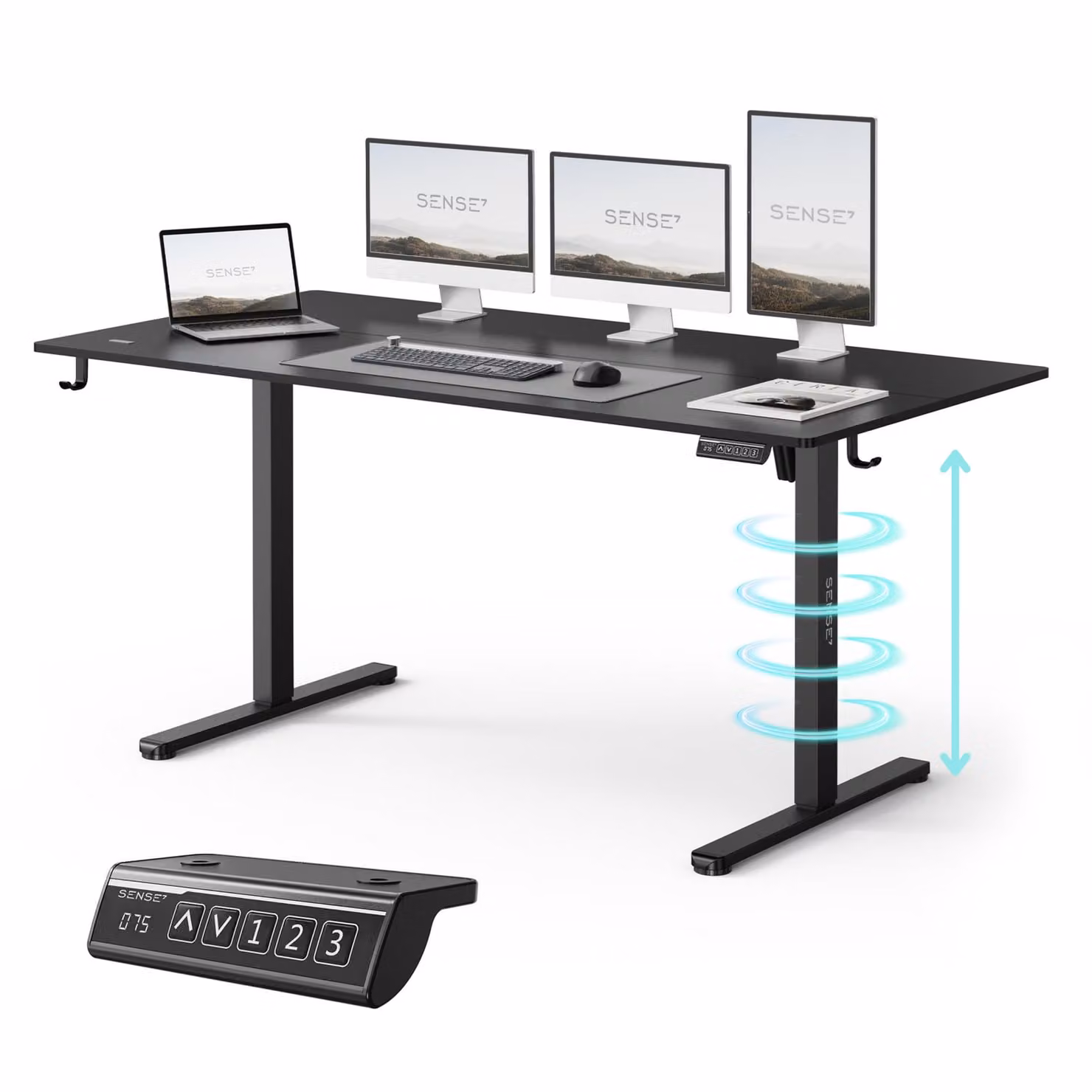 SENSE7 NOJO Light: Scrivania regolabile in altezza, dimensioni 160x80 cm, con sistema di sollevamento elettrico, funzione di memoria, design ergonomico, struttura nera, ideale per il gaming