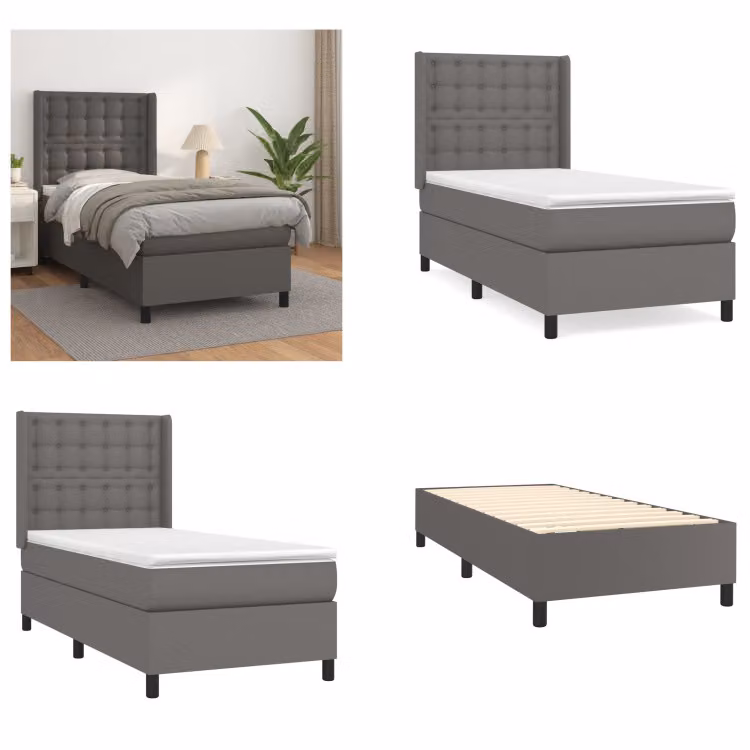 vidaXL Letto a molle con materasso grigio 80x200 cm in Pelle finta - Letto a molle - Boxspringbetten - Bett - Schlafzimmermöbel