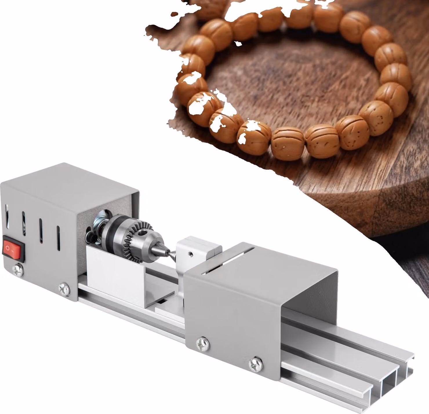 Mini tornio per legno, motore potente da 96 W, 7 velocità regolabili, mandrino di precisione
