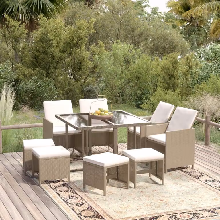 Maison Exclusive - Set da pranzo da giardino da 9 pezzi con cuscini in polyrattan beige