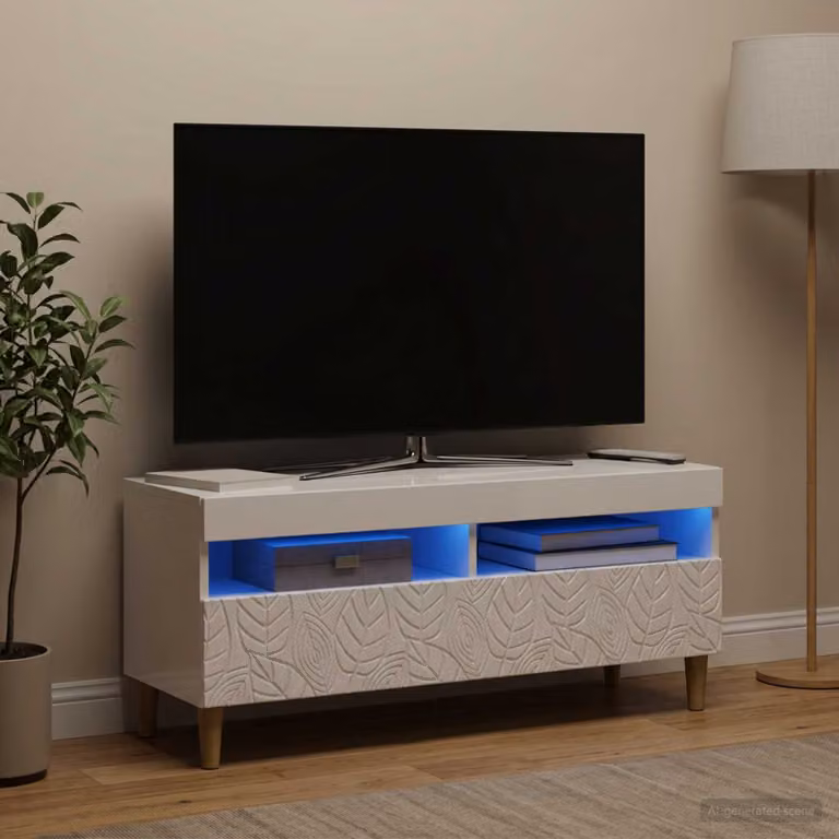 Mobile TV LED vidaXL Bianco Lucido in Legno MDF con Illuminazione Integrata per Soggiorno