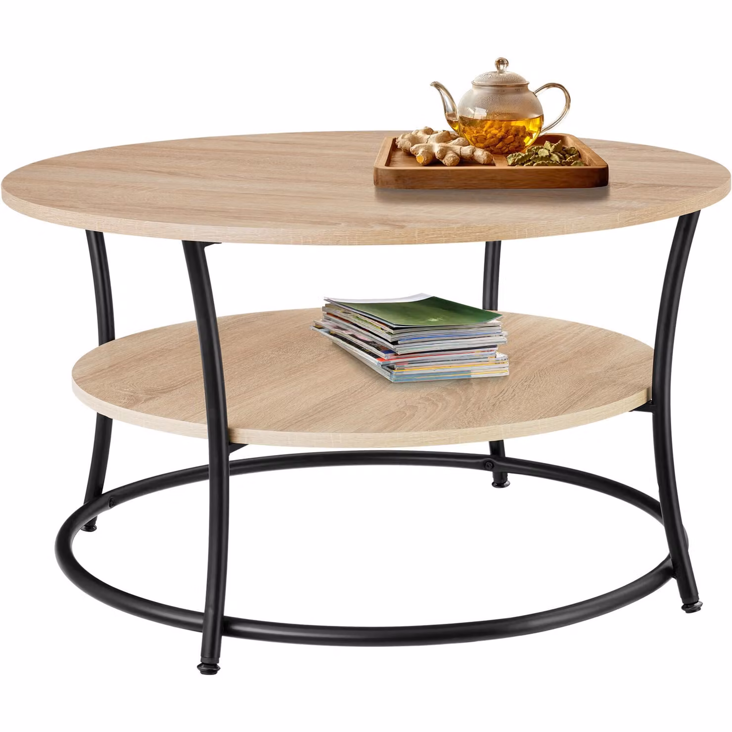 Tavolino da salotto rotondo Tectake in stile industriale con finitura rovere e struttura nera L: 80 cm, P: 46 cm – 3