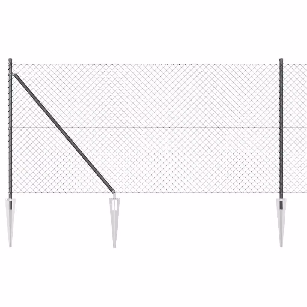 Recinzione a maglie con punte vidaXL in acciaio rivestito in PVC grigio, H: 1 m, L: 25 cm – 2