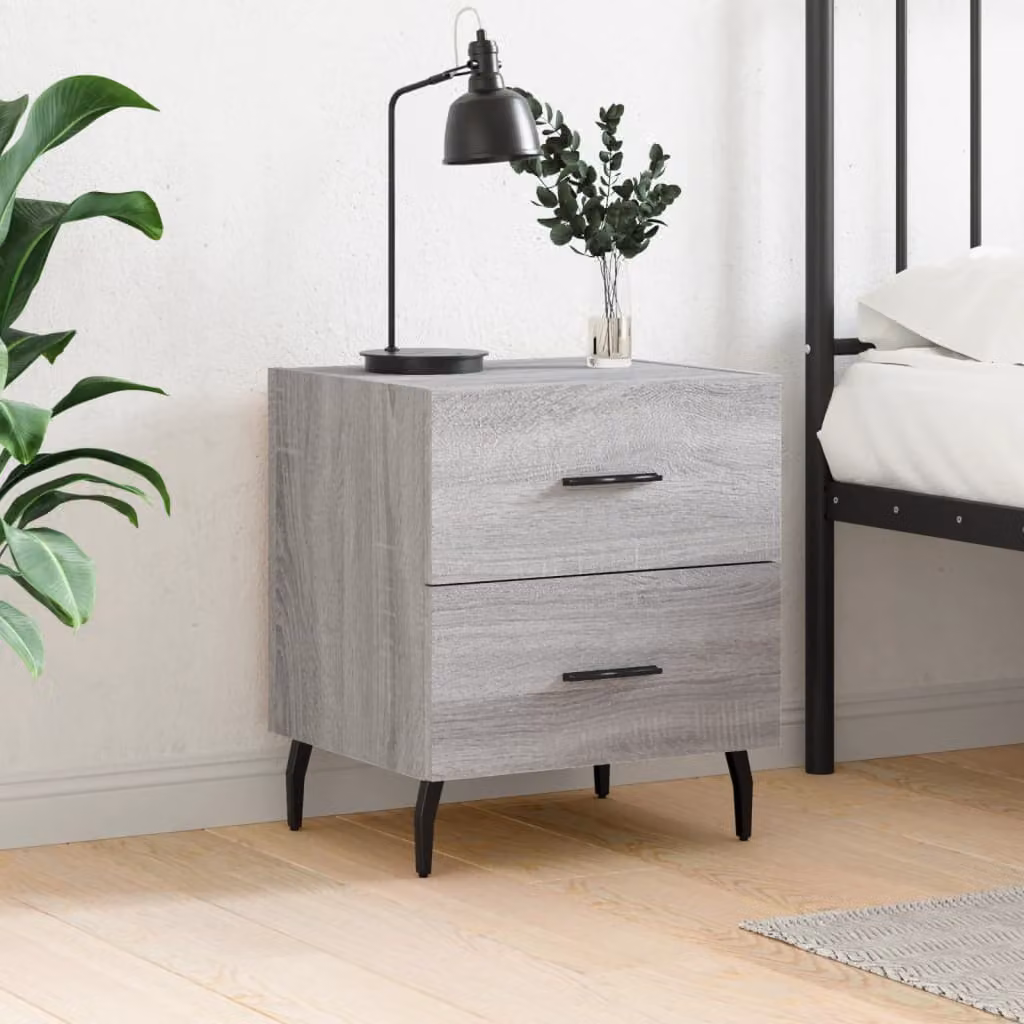 Comodino moderno vidaXL in legno multistrato e metallo, Grigio Sonoma, L 40 cm x P 35 cm x H 47,5 cm