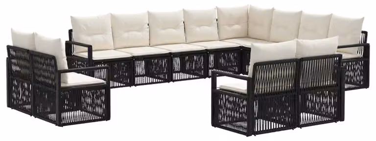 Set di divani da giardino, 12 pezzi, in rattan sintetico nero
