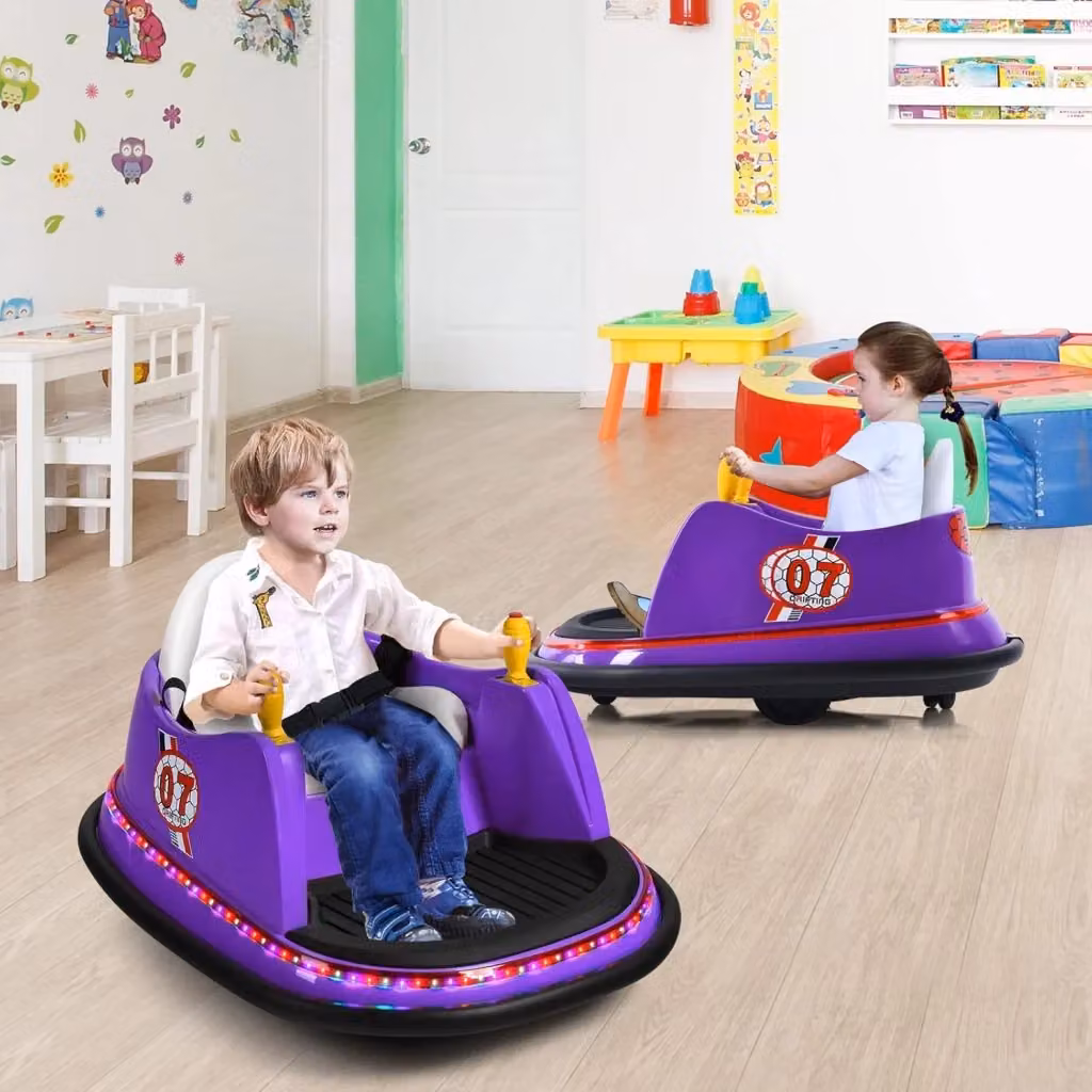 Macchina Elettrica Costway per Bambini con Design Autoscontro, Girevole a 360°, Luci, Musica e Telecomando, Viola – 2