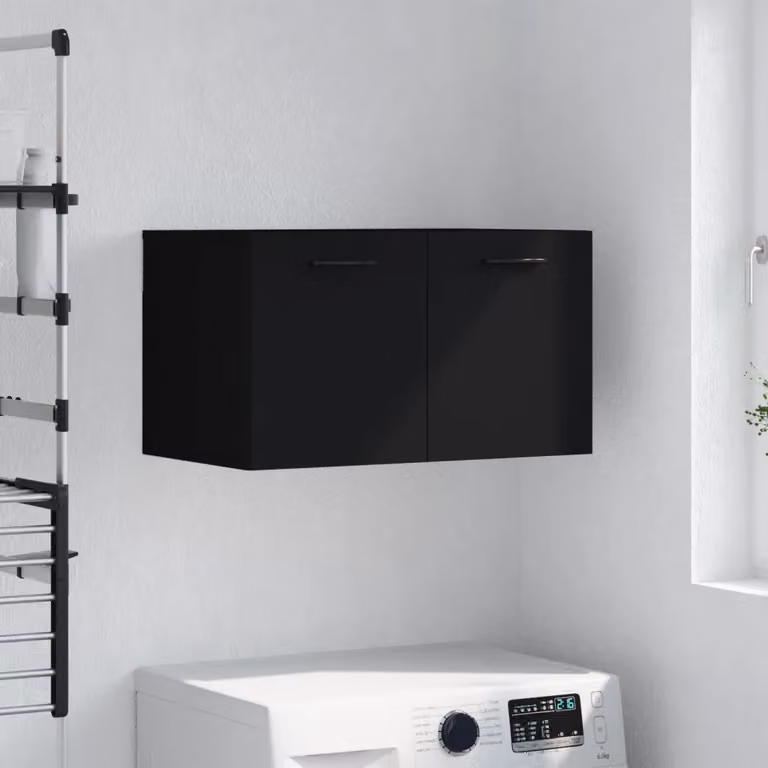 Mobile a parete moderno vidaXL in legno nero con ante a cerniera L: 60 cm, P: 36,5 cm, H: 35 cm