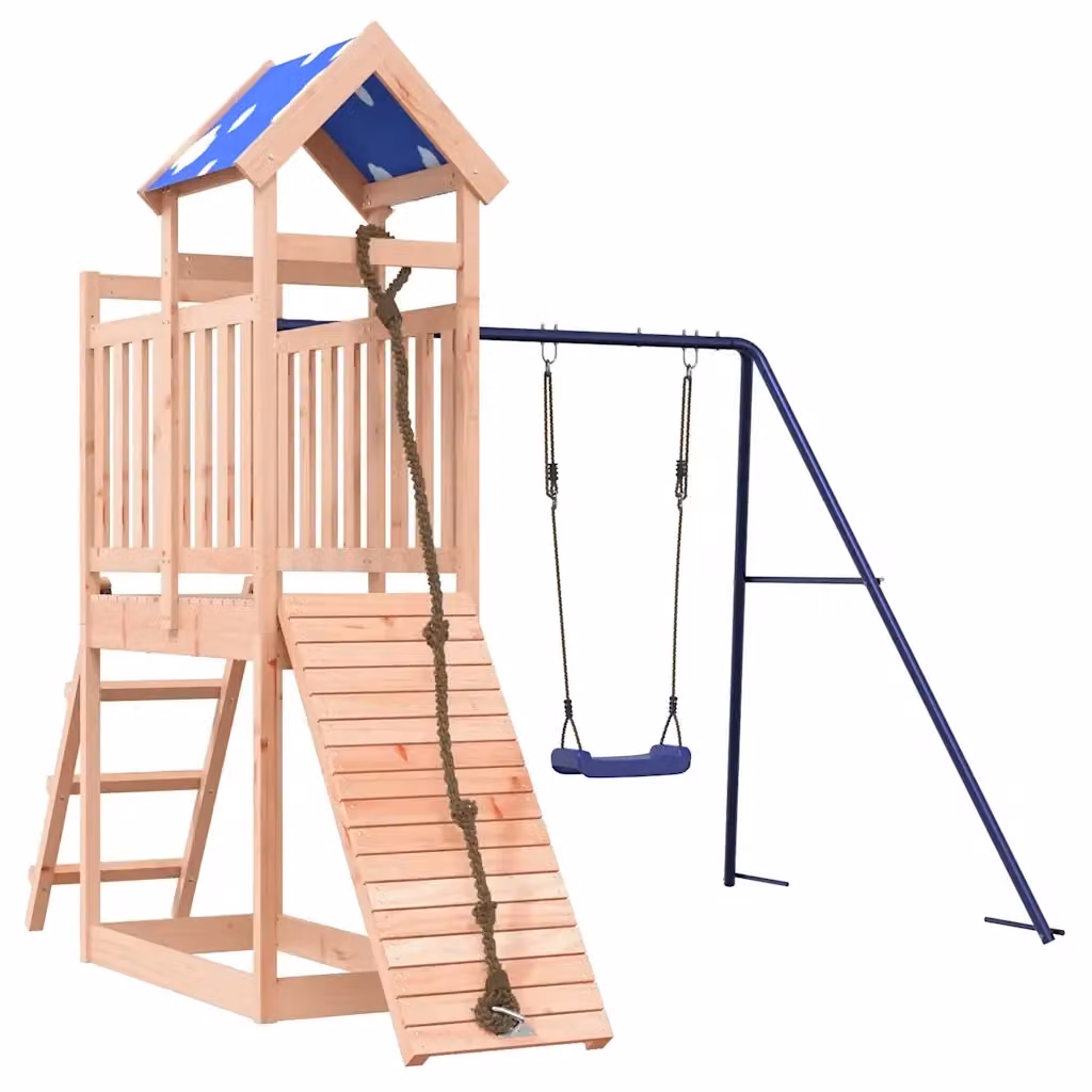 vidaXL Set da Gioco da Esterno in Legno Massello di Douglas con Altalena e Sabbiera, Colore Marrone e Blu, L/P/H: 248 x 242 x 215 cm – 2