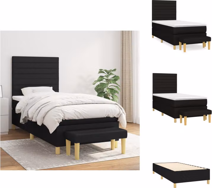 vidaXL Letto a molle con materasso nero 80x200 cm in tessuto - Letti e strutture letto