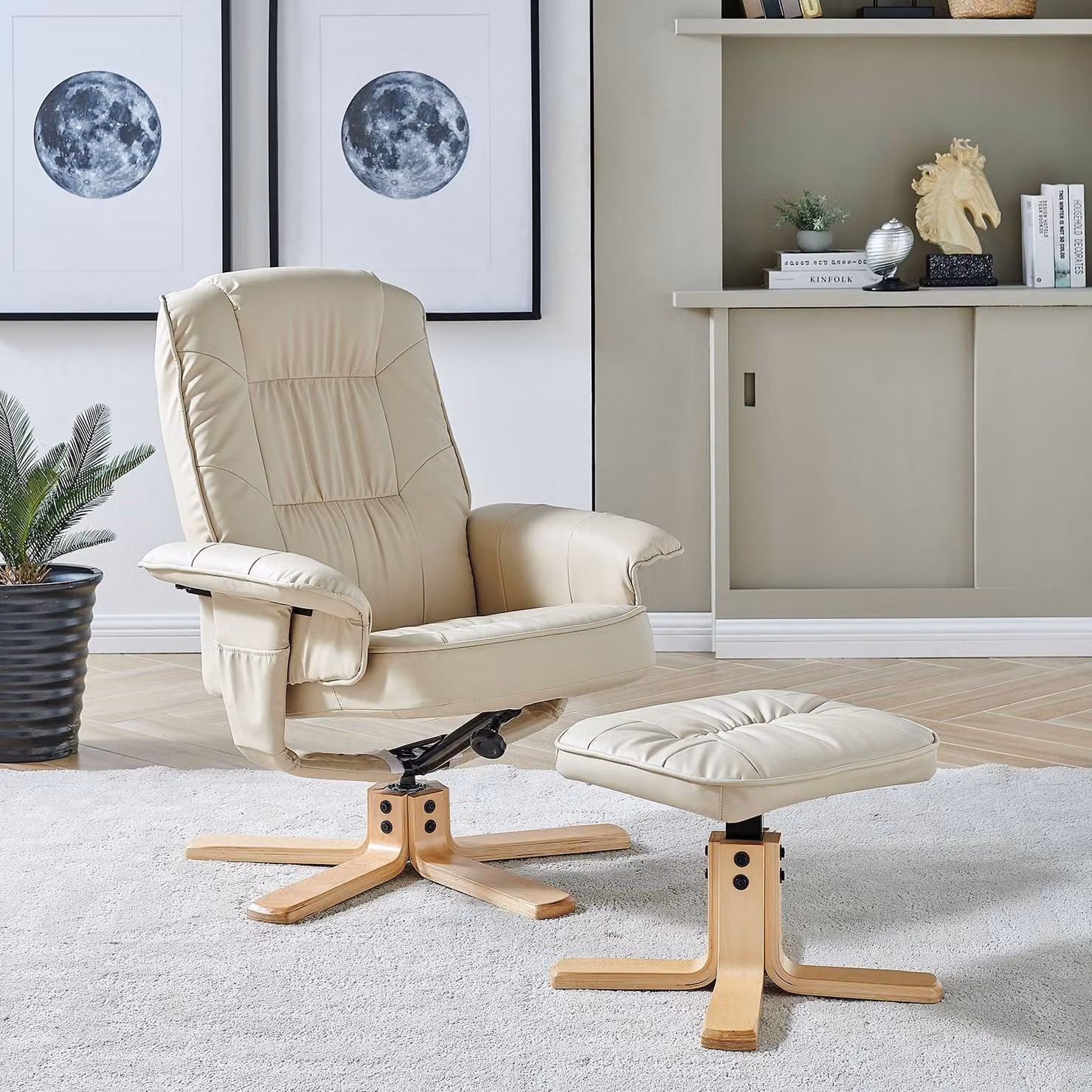 Poltrona relax con poggiapiedi Charly, poltrona da TV, beige