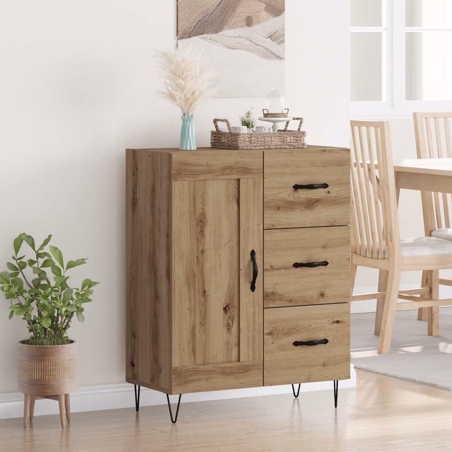 vidaXL Credenza Moderna in Legno e Metallo Marrone L: 69,5 cm, P: 34 cm, H: 90 cm