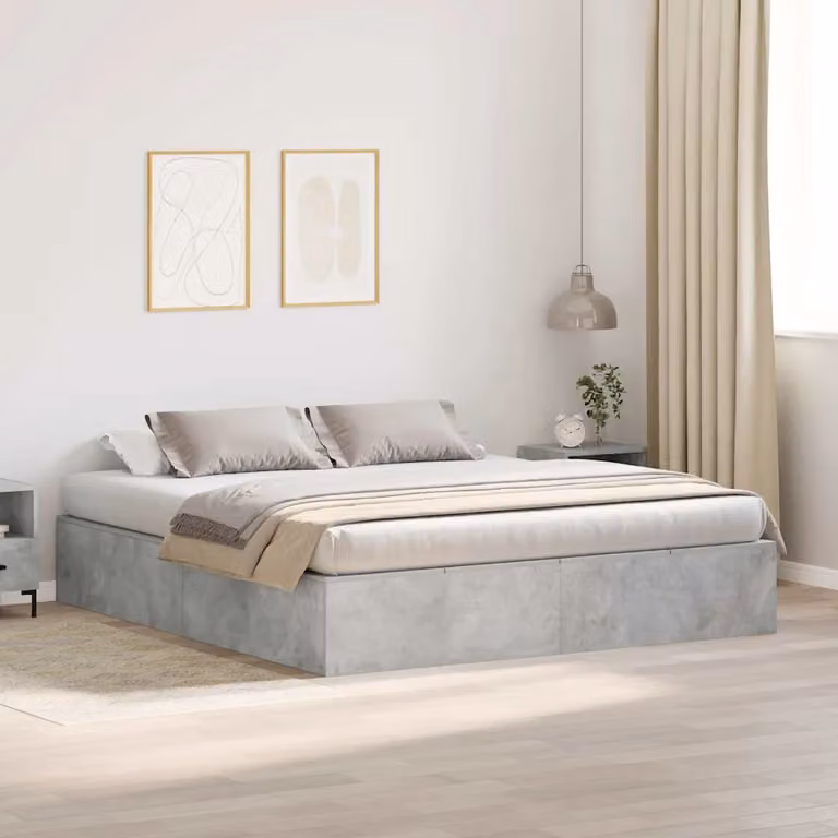 vidaXL Struttura letto con contenitore moderno in legno e tessuto Grigio 200 x 200 cm