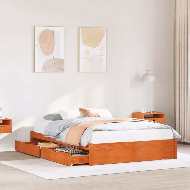 Struttura letto con cassetti vidaXL in legno di pino marrone cerato L/P/H: 200 x 160 x 105,5 cm