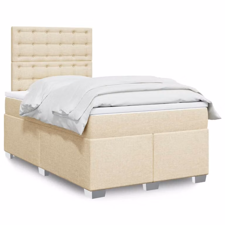 vidaXL Giroletto a Molle con Materasso in Tessuto Beige e Bianco L/P/H: 120 x 200 cm