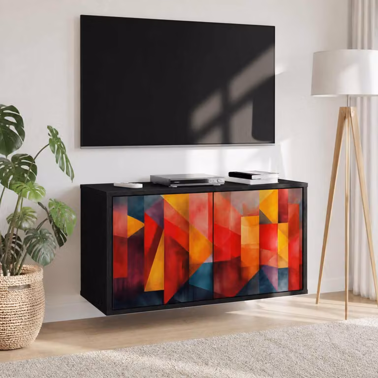 Mobile TV da parete vidaXL HEESCH in legno nero e rovere, L: 69 cm, P: 33 cm, H: 40 cm