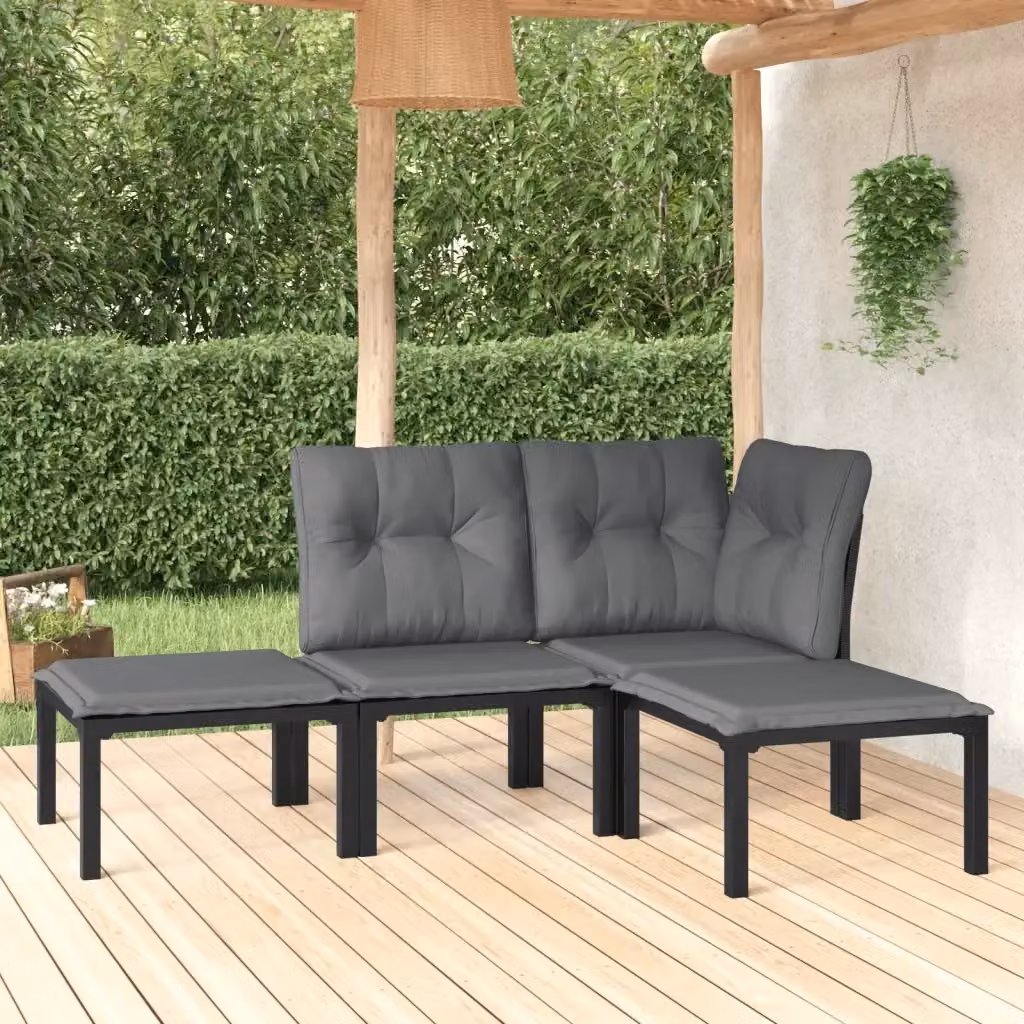 Set Salotto da Giardino Moderno a L in Polyrattan con Cuscini, Nero e Grigio – 2