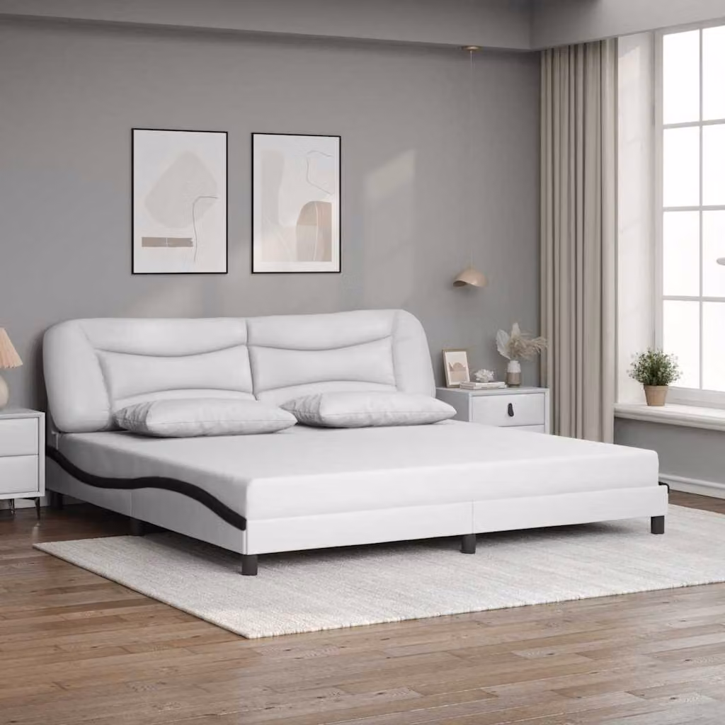 vidaXL Giroletto Hvar senza Materasso in Similpelle Bianco e Nero L/P/H: 200 x 200 x 74,5 cm
