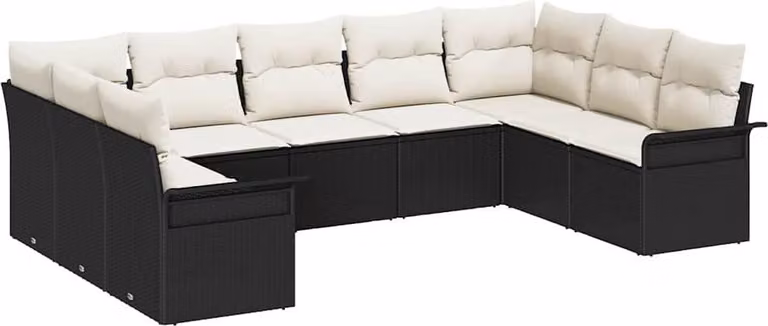 Set Divano da Giardino con cuscino Nero polyrattan