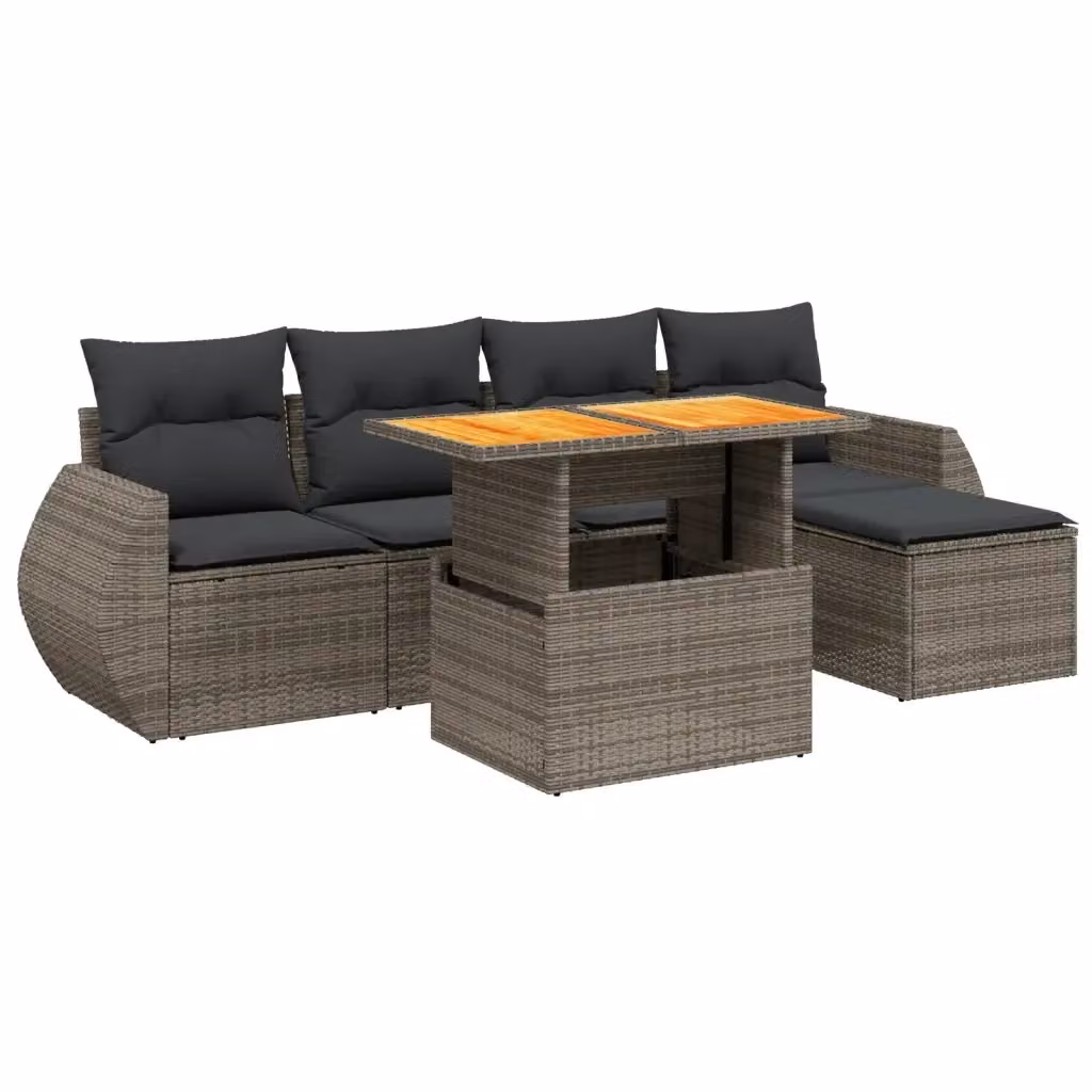 Set Divano da Giardino vidaXL 6 pz a L con Cuscini Grigio in Polyrattan e Legno di Acacia – 2