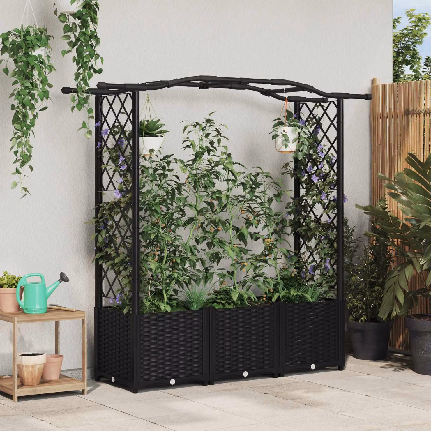 Letto rialzato con griglia e tetto vidaXL, colore nero, L 164 x P 40 x H 138 cm