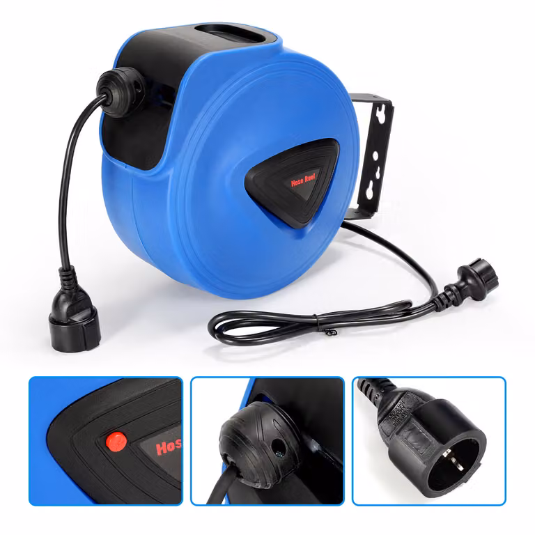 Avvolgicavo automatico Clanmacy Avvolgicavo automatico, 20 m, ruotabile di 180° Staffa a muro Cavo elettrico per montaggio a parete