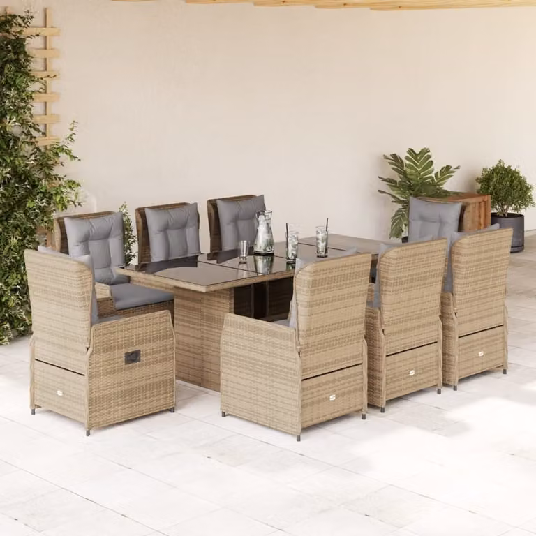 Maison Exclusive - Set da Pranzo da Giardino 9 pz con Cuscini Beige in Polyrattan