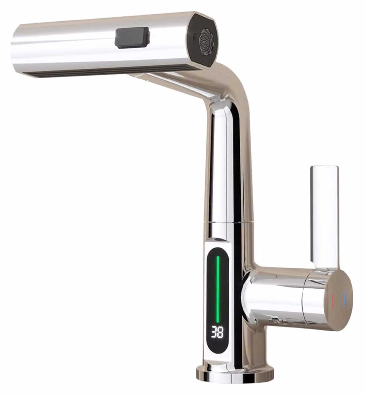 Rubinetto con doccetta estraibile, indicatore di temperatura a LED, finitura cromata