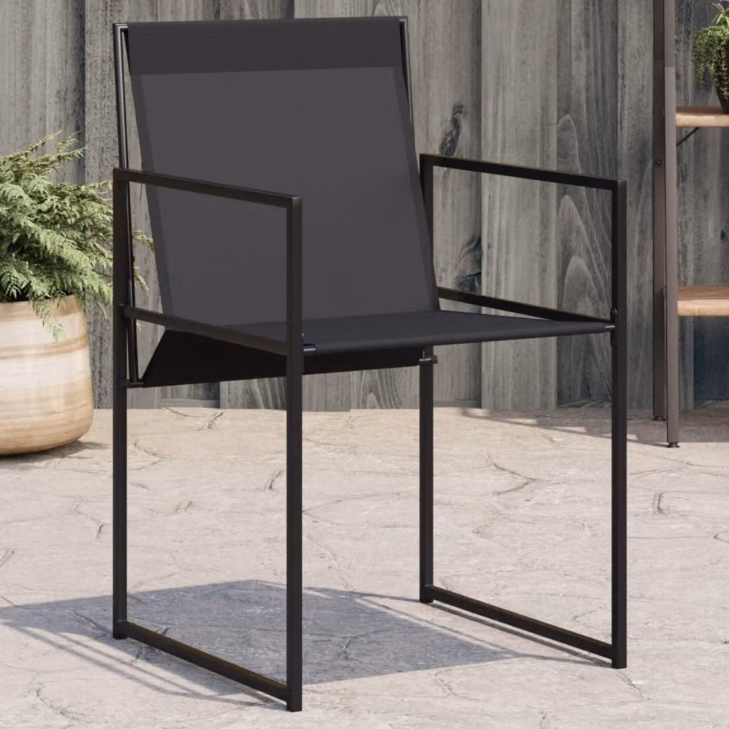 Set di 4 sedie da giardino vidaXL in acciaio verniciato nero e textilene con braccioli