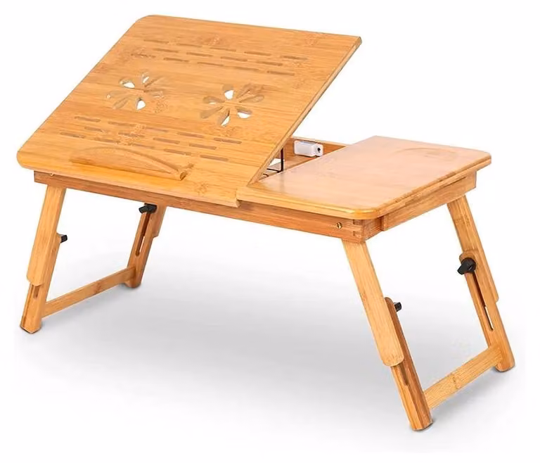 Tavolino pieghevole per laptop - Tavolino per notebook - In bambù - Portatile - Per letto e divano - Colore legno