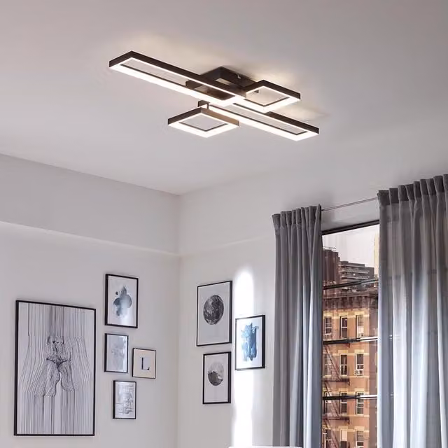 Plafoniera LED Frames nera con regolazione temperatura colore da bianco caldo a bianco freddo, 4400 lumen, IP20