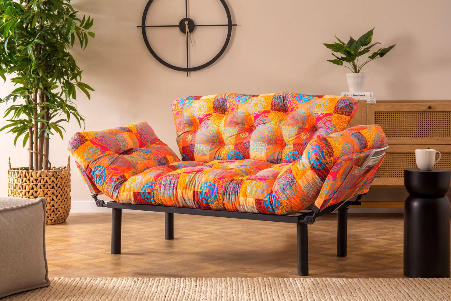 Hanah Home, Nitta - Patchwork, divani letto, divano letto a 2 posti, multicolore, metallo, 155 x 80 x 70 x cm