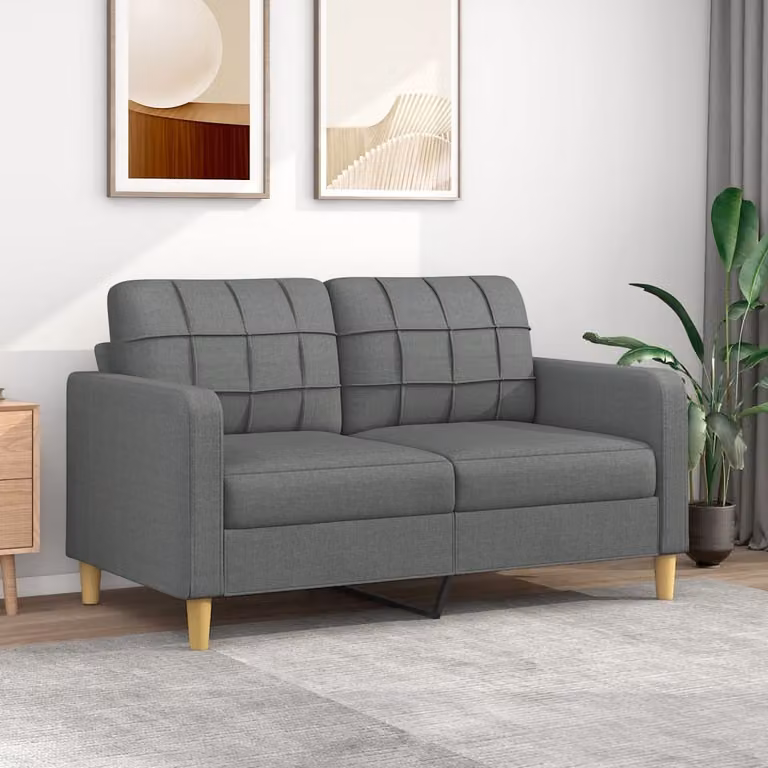 Divano esclusivo a 2 posti, colore grigio scuro, 140 cm, rivestito in tessuto