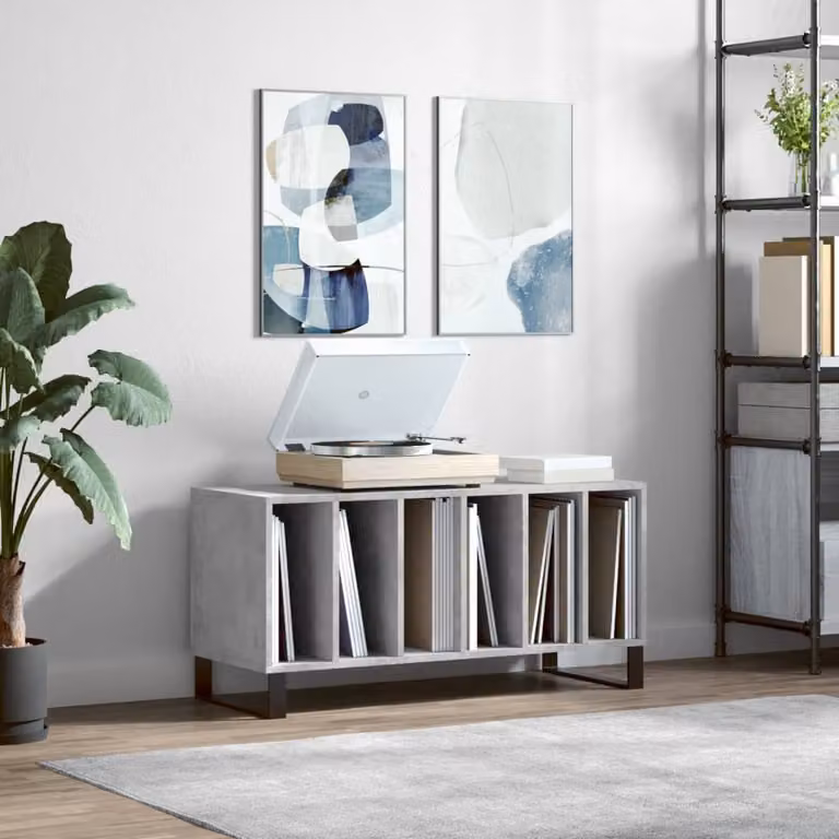 vidaXL Mobile Porta Dischi Grigio Cemento in Legno Multistrato, L 100 x P 38 x H 48 cm