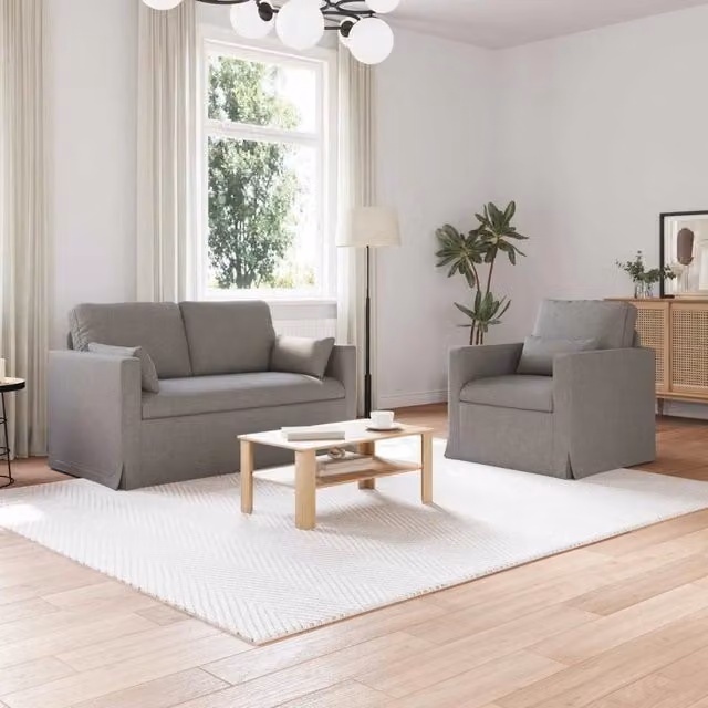Set di 2 divani moderni vidaXL in tessuto beige o grigio con cuscini inclusi e coperture rimovibili – 1