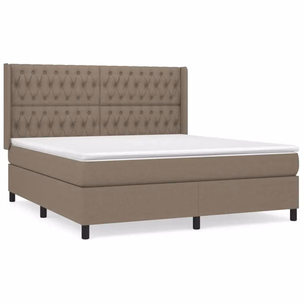 vidaXL Letto Ibrido con Giroletto a Molle e Materasso in Tessuto Beige e Bianco, L/P/H: 183 x 203 x 128 cm – 2