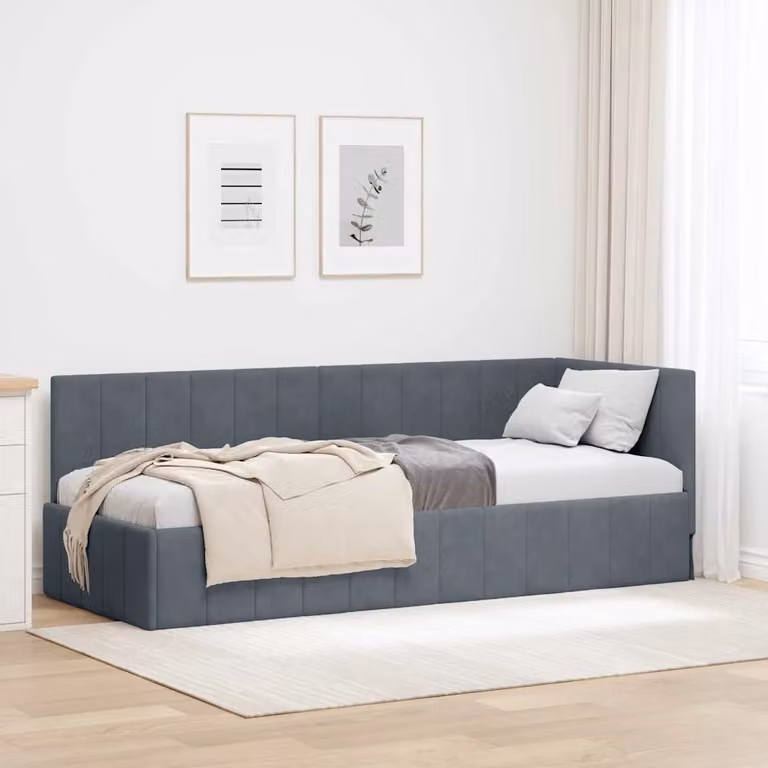 Cornice del letto ad angolo vidaXL in velluto grigio, L 80 cm x P 200 cm