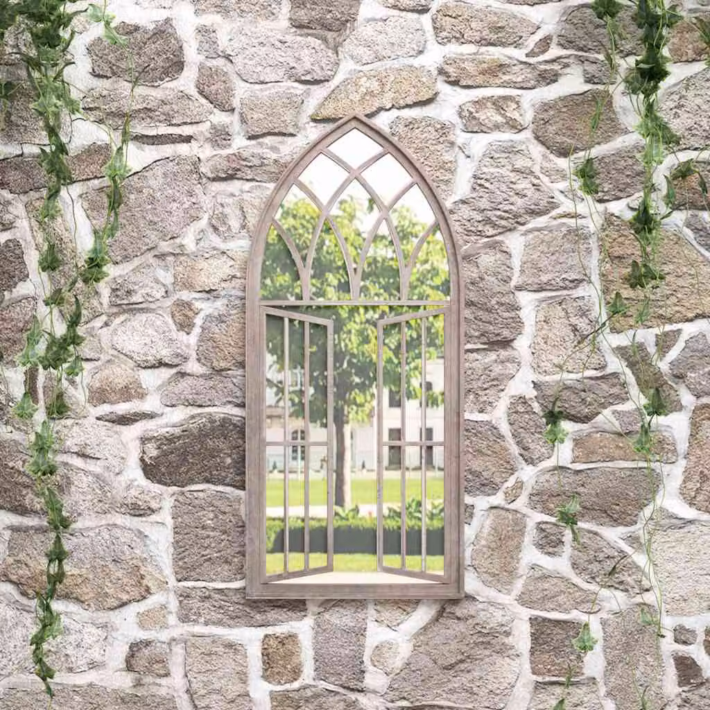 Specchio da giardino vidaXL in metallo beige con finitura antica, L: 100 cm, H: 45 cm, P: 45 cm