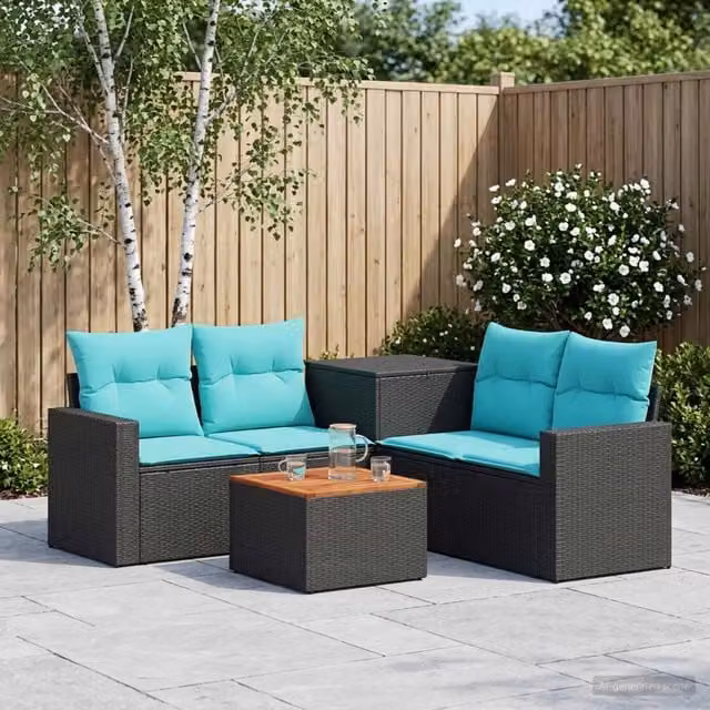 Set di divani 6 pz Nero e Blu 55 x 55 x 37 cm 3447396