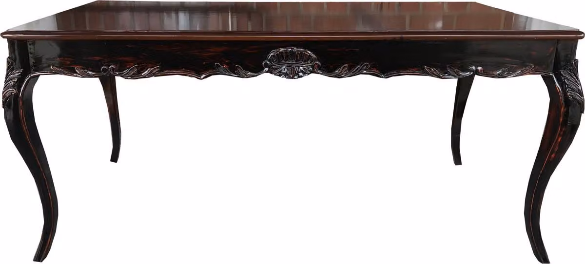 Tavolo da pranzo Casa Padrino in stile barocco, nero/marrone, aspetto antico con piano in vetro - Tavolo per la sala da pranzo in stile barocco - DISPONIBILE IN TUTTE LE MISURE