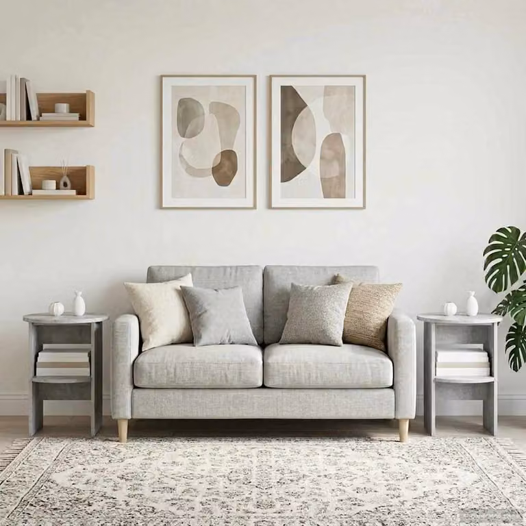 Set di 2 tavolini laterali mobili vidaXL in stile moderno, colore grigio cemento, Ø40 x 50 cm