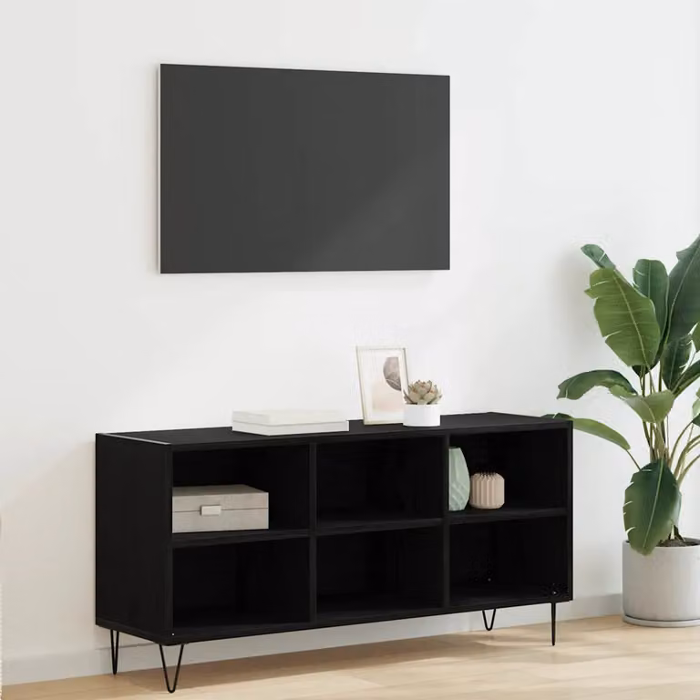 Mobile TV vidaXL moderno in legno e metallo nero L 103,5 x P 30 x H 50 cm